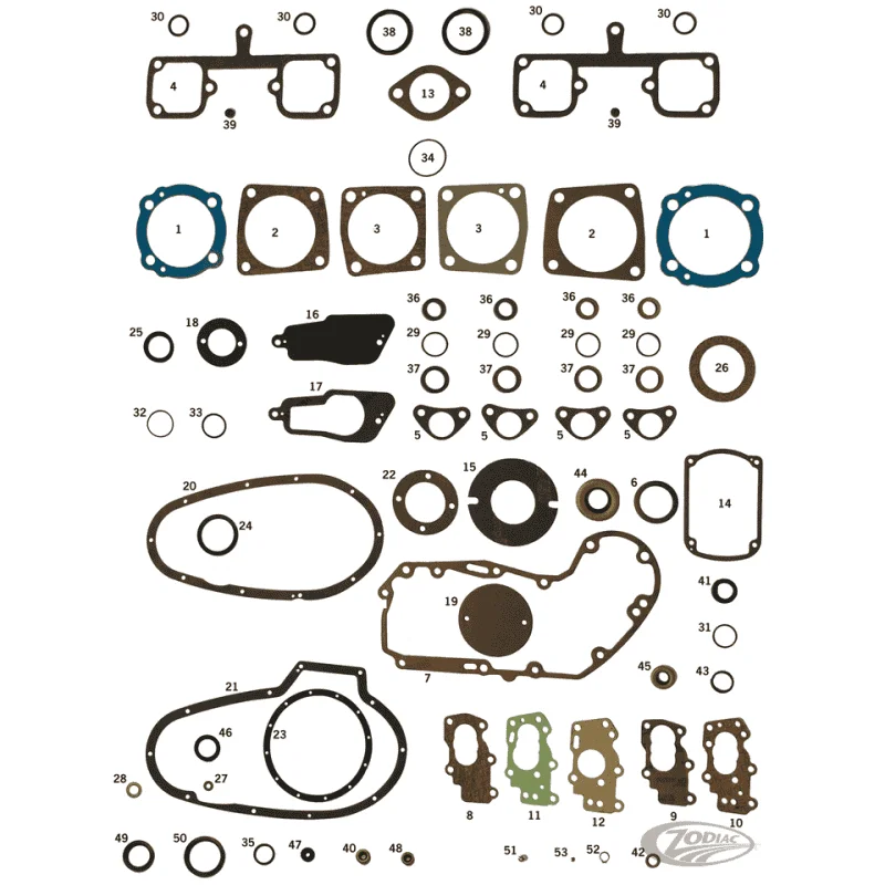 GUARNIZIONI, O-RING E PARAOLI PER K, KH DAL 1952-1956 E XR E SPORTSTER IRONHEAD DAL 1957 AL 1971