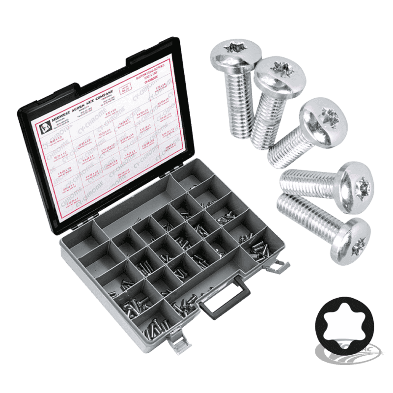 ASSORTIMENTO VITI TORX CON TESTA BOMBATA CROMATE