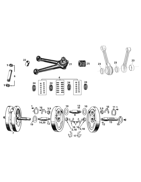 PARTI DI RICAMBIO PER IMBIELLAGGI PER MODELLI 45CI & BIG TWIN A VALVOLE LATERALI
